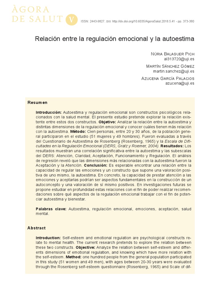 Relación entre autoestima y regulación emocional | PDF | Las emociones ...
