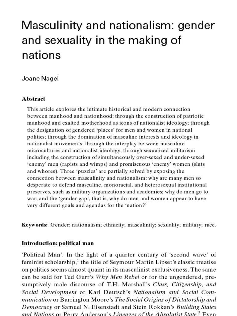 Masculinity and Nationalism - Gender and Sexuality in The Making of ...
