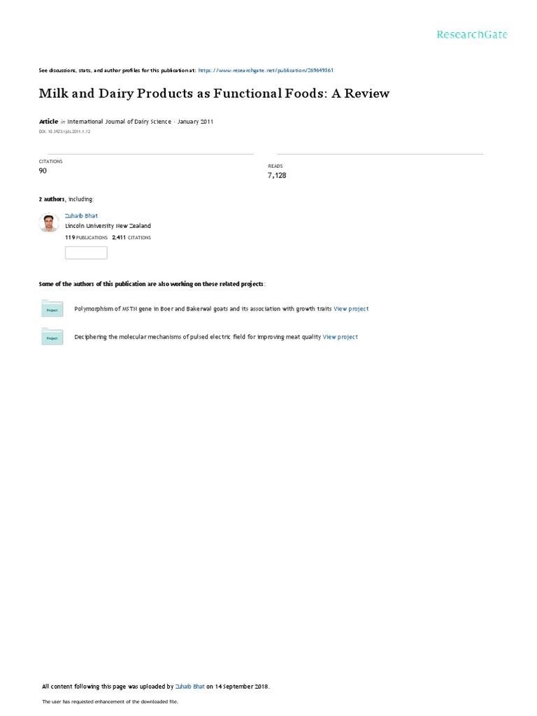 Milk and Dairy Products As Functional Foods A Revi | PDF | Wellness