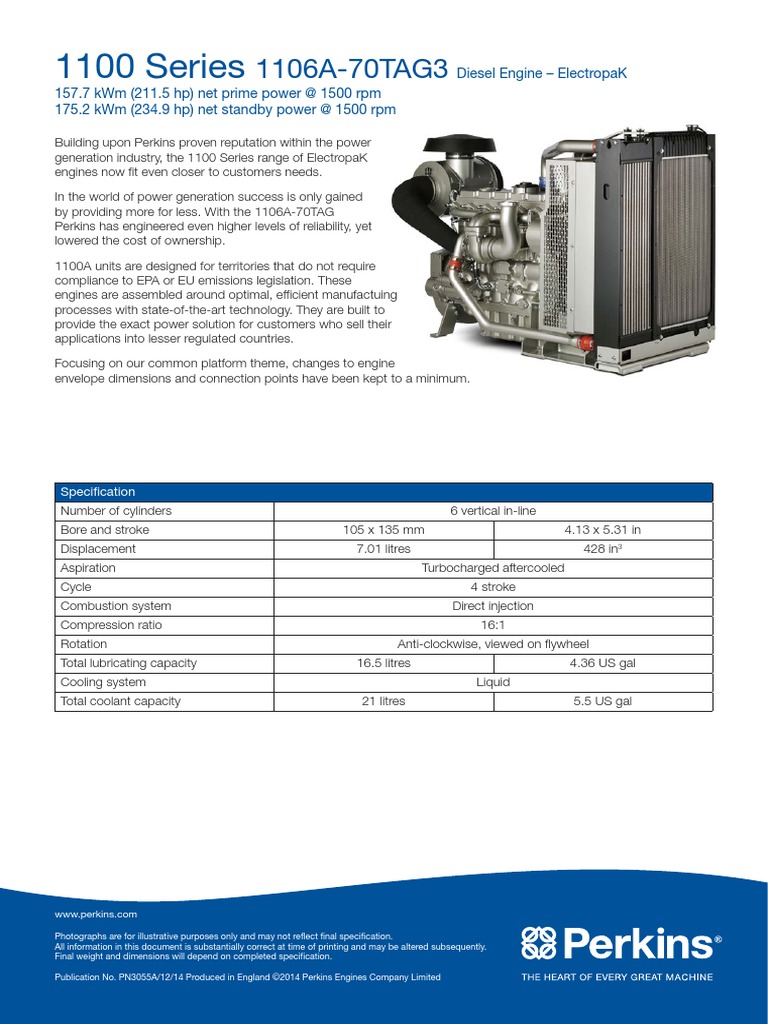 1106A-70TAG3 Spec Sheet | PDF | Engines | Diesel Engine