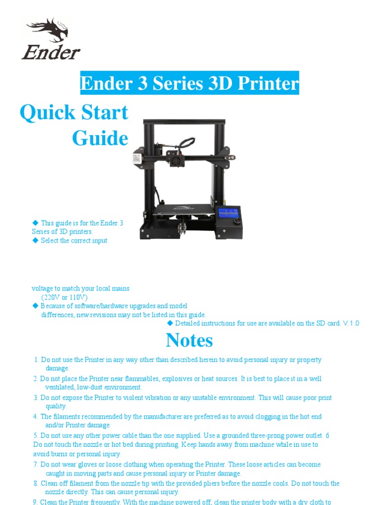 Ender 3 Quick Start Guide | PDF | Printer (Computing) | 3 D Printing