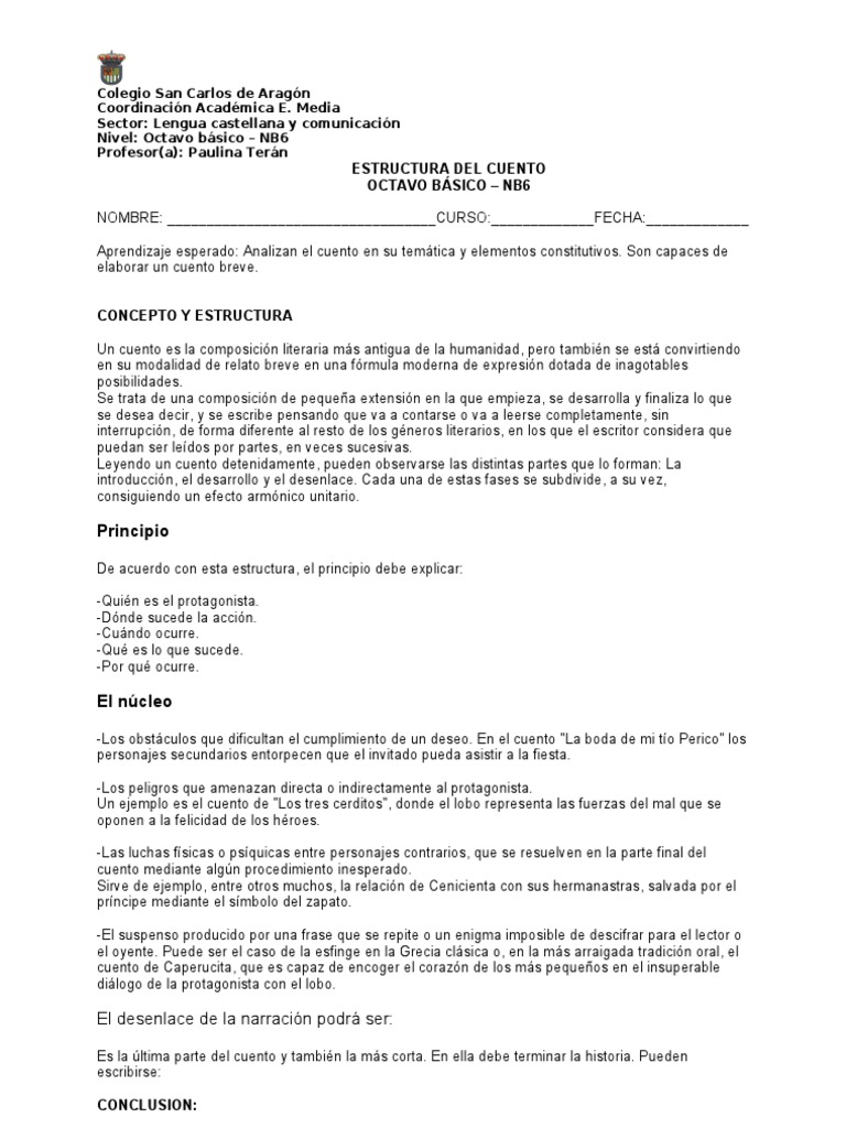 Guía Estructura Del Cuento NB 6 | PDF | Cuentos