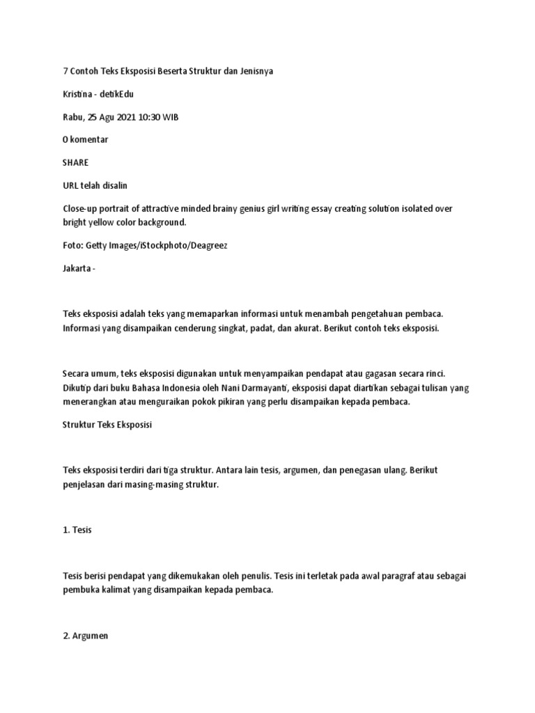 Contoh Struktur Teks Ekspositori dan Argumentatif