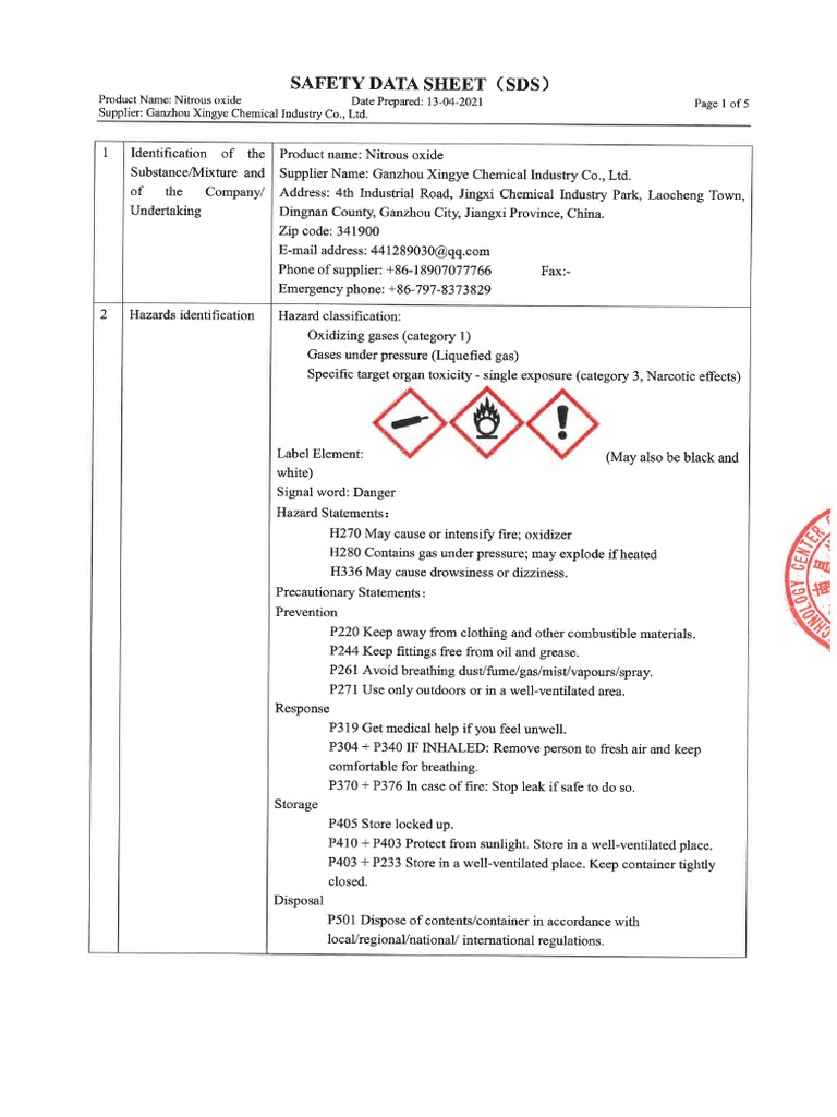 MSDS Nitrous Oxide PDF