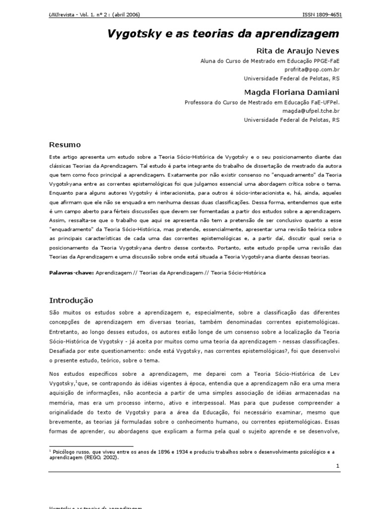 Vygotsky e As Teorias de Aprendizagem | PDF | Aprendizado | Karl Marx