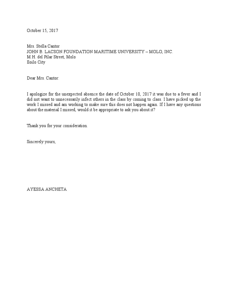 Absence and Tuition Request Letter | PDF