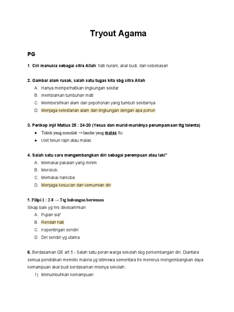Try Out Agama Pdf