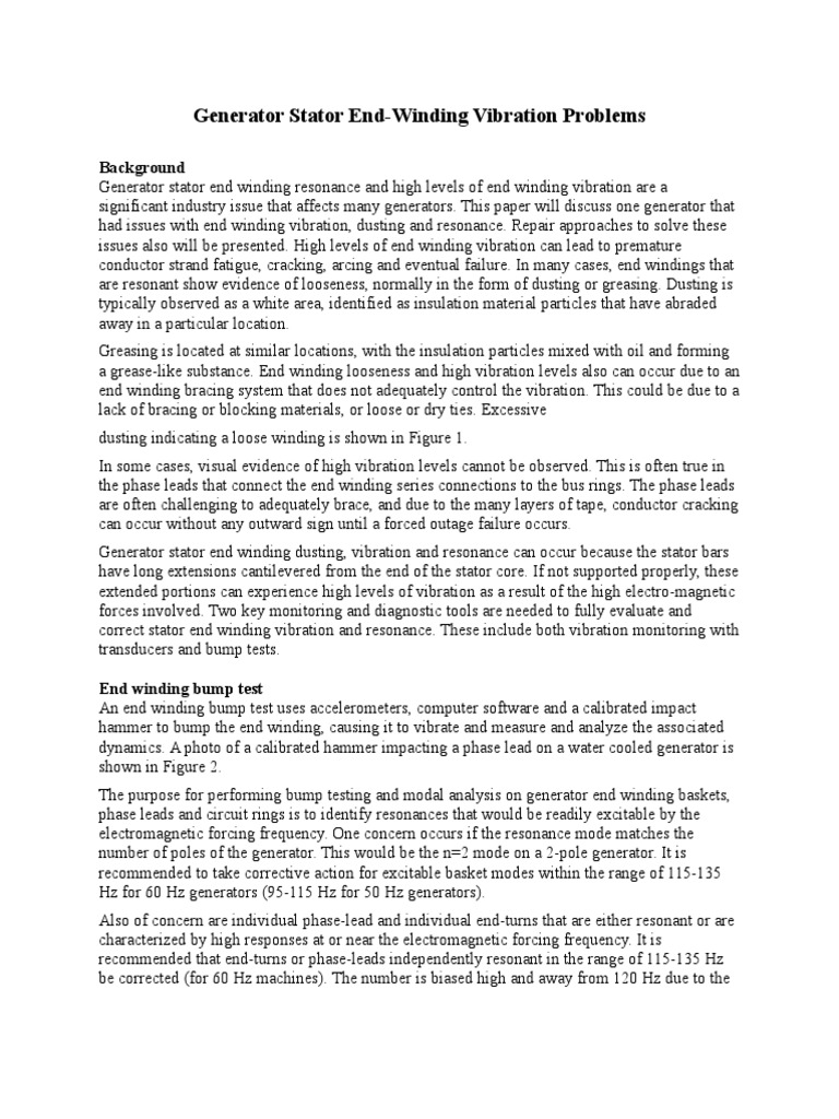 Generator Stator End Winding Vibration Problems PDF Free PDF