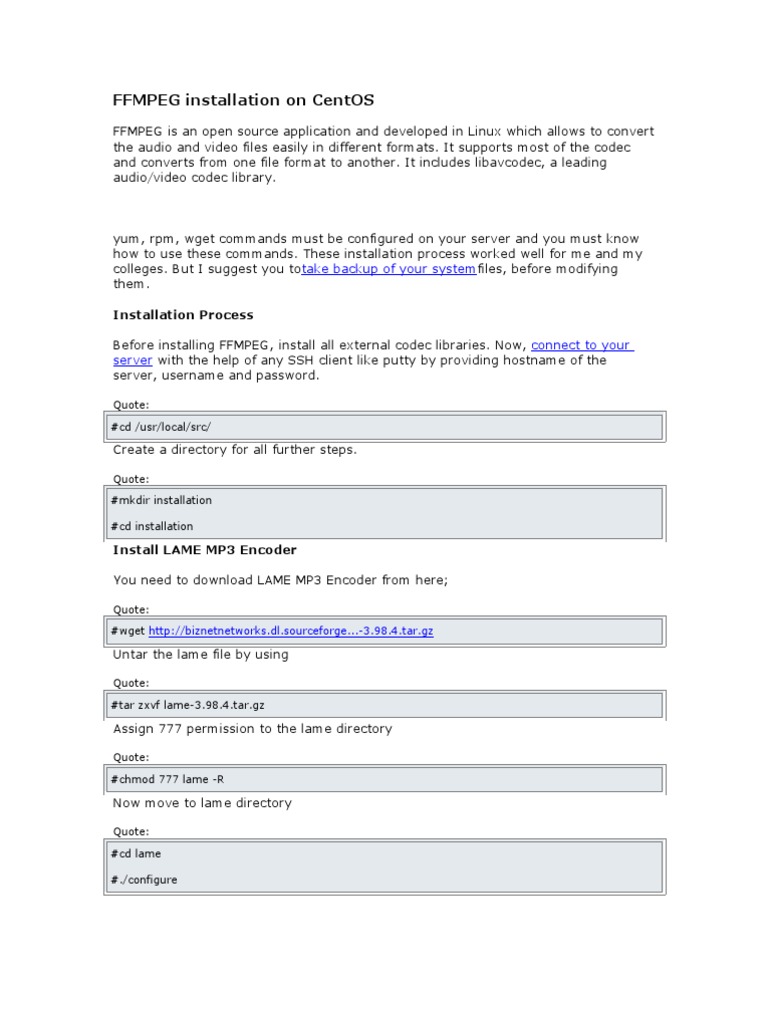 Install FFMPEG on CentOS Guide | PDF | Apache Http Server | Unix Software