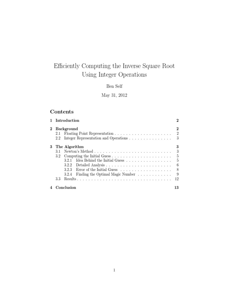Integer-Based Inverse Square Root Algorithm | PDF | Theoretical ...