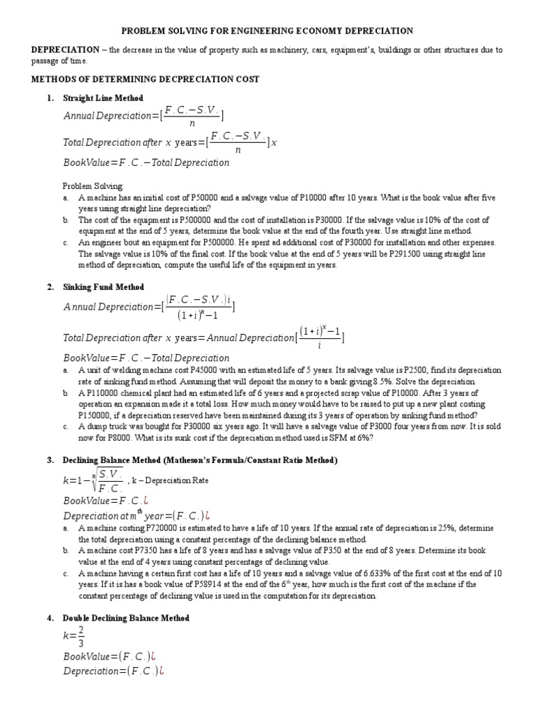 Engineering Economy: Depreciation Problems | PDF | Depreciation ...