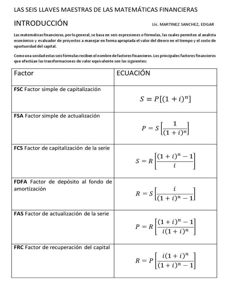Las Seis Llaves Maestras de Las Matemticas Financieras | PDF | Finanzas ...