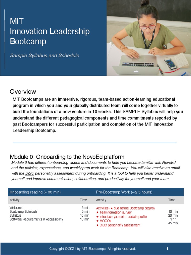 MIT Innovation Leadership Bootcamp: Sample Syllabus and Schedule | PDF ...