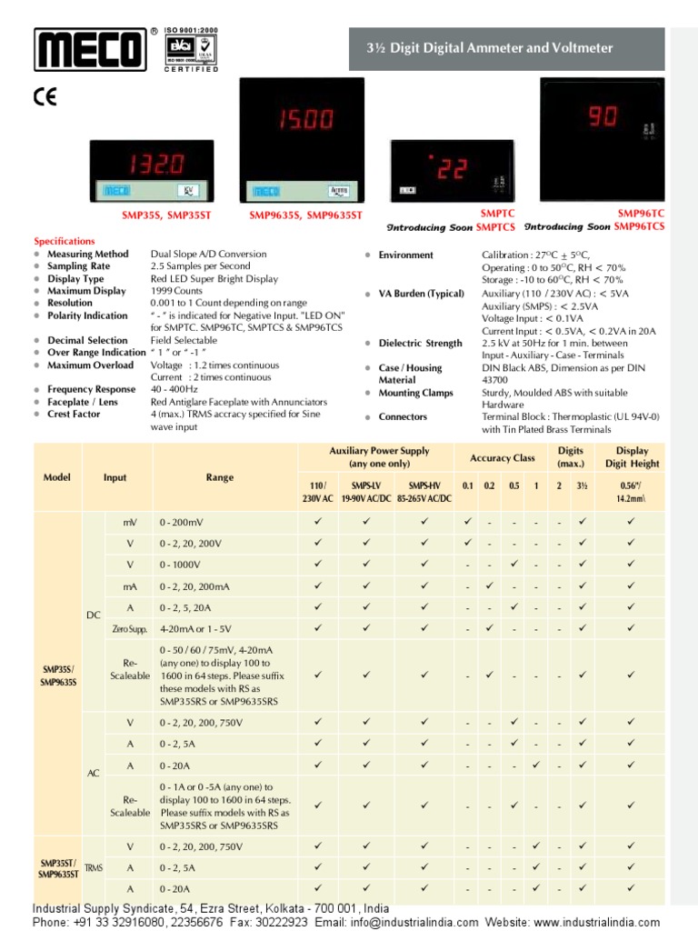 Digital Ammeter Voltmeter Meco Smp35s Analog To Digital Converter