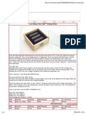 Lace Sensor Hot Gold™ Pickup Series, PDF, Electrical Engineering