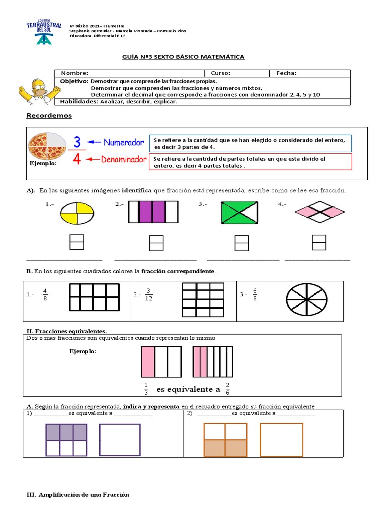 Guía de Fracciones para 6º Básico | PDF | División (Matemáticas ...
