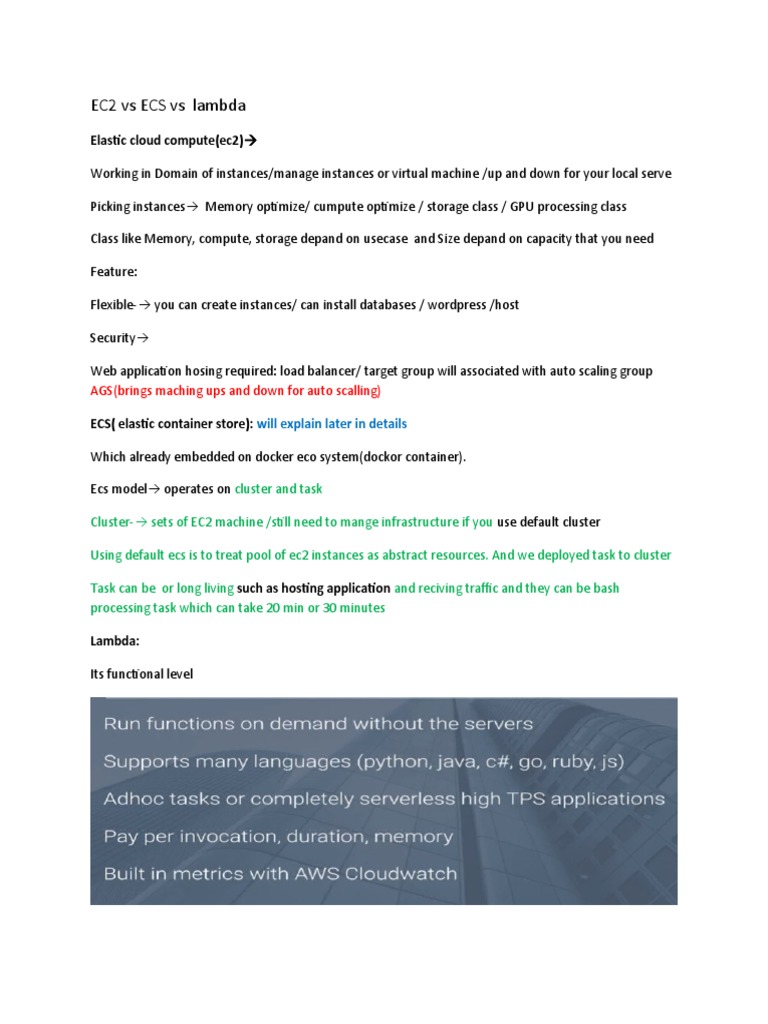 EC2 Vs ECS Vs Lambda Elastic Cloud Compute (Ec2) PDF Anonymous