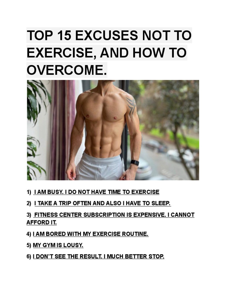 Top 15 Excuses Not To Exercise, and How To Overcome. | PDF | Self ...