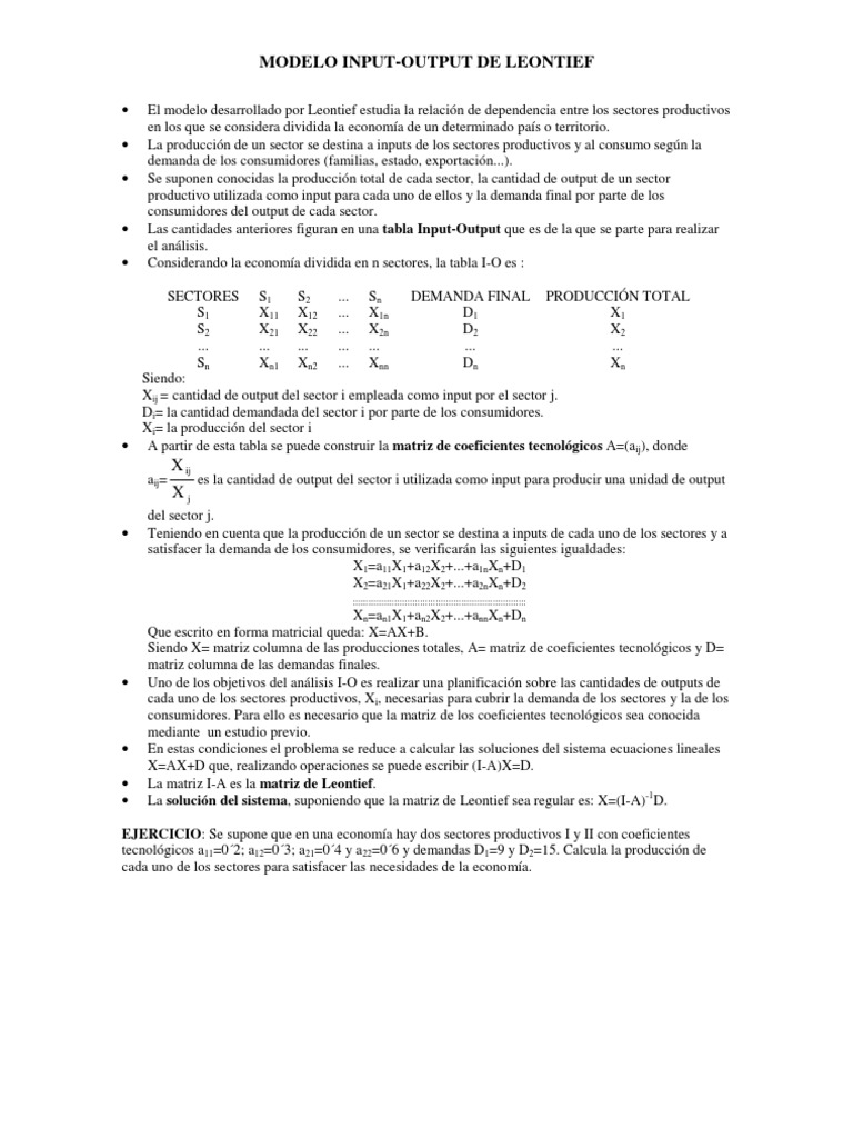 Input Output | PDF | Modelo de entrada-salida | Matriz (Matemáticas)