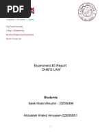 Experiment #3 Report: Ohm'S Law: Saleh Khalid Almuzhir - 220008496