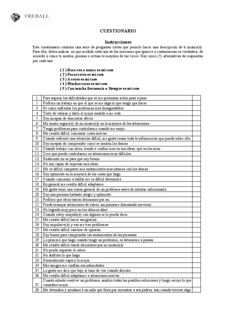 Cuestionario de Autoevaluación Personal | PDF