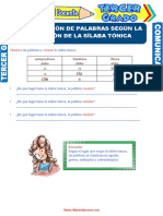 Clases de Palabras Según La Ubicación de La Sílaba Tónica Para Tercer Grado de Primaria