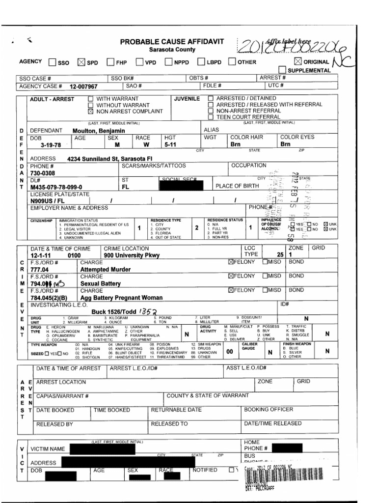 Moulton Arrest Affidavit Sarasota Attempted Murder PDF