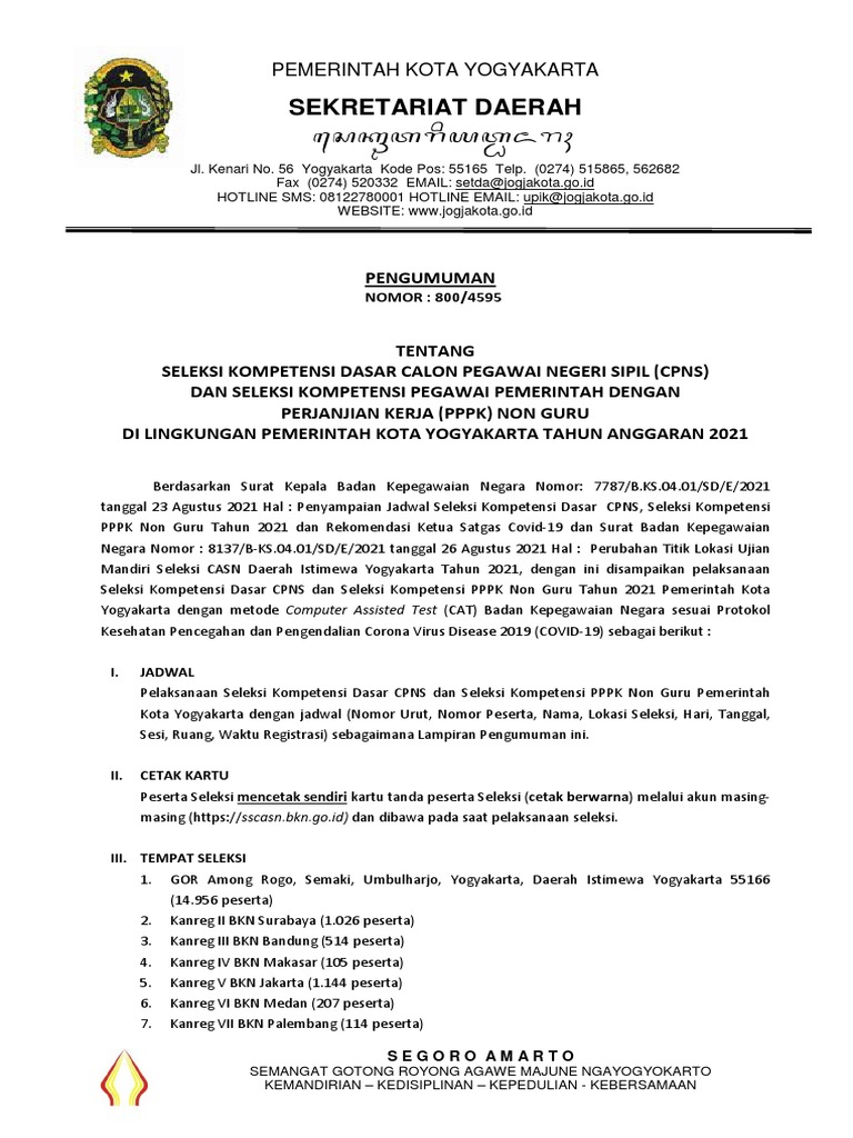 Pengumuman SKD CPNS Dan Seleksi Kompetensi PPPK Pemkot 2021 PDF