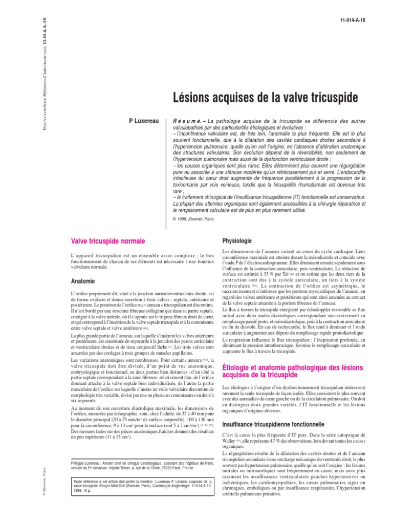 Lésions Acquises de La Valve Tricuspide PDF Atrium (anatomie — free download