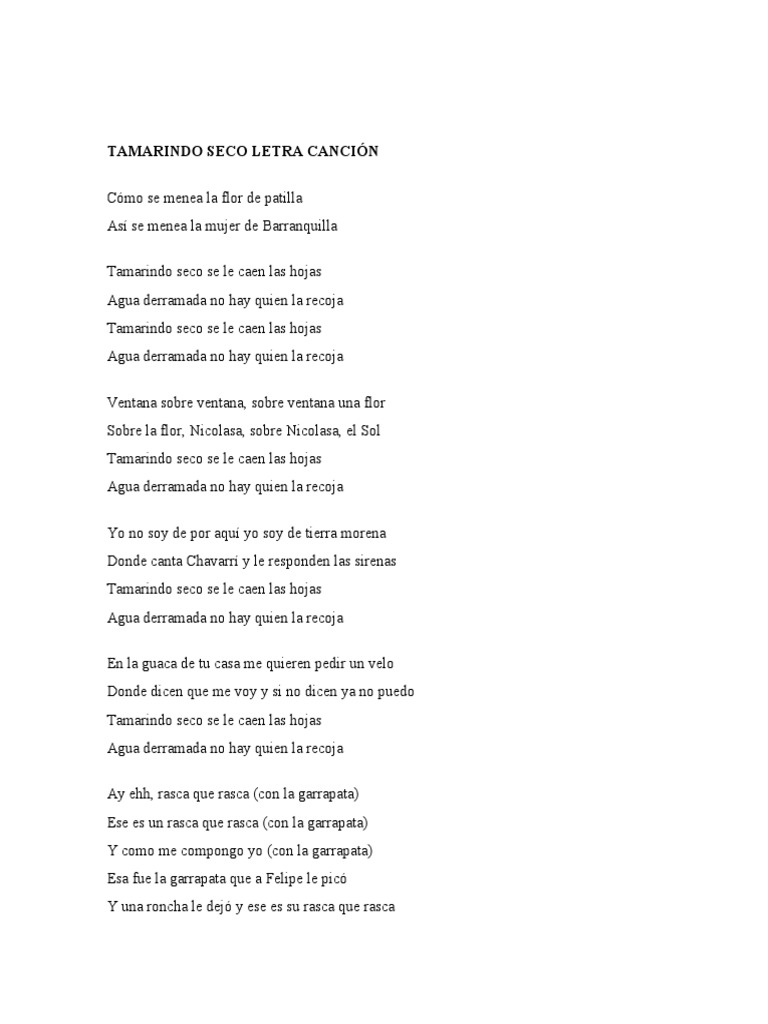 Letra de Tamarindo Seco | PDF