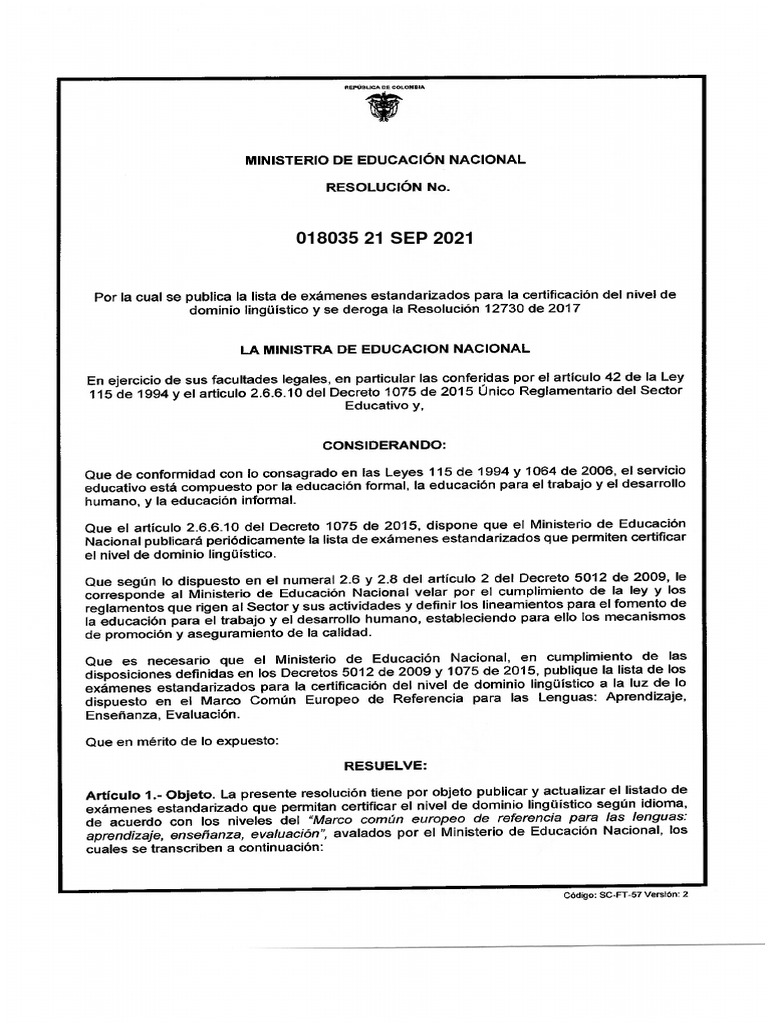 Resolucion 018035 De 2021 Men Pdf