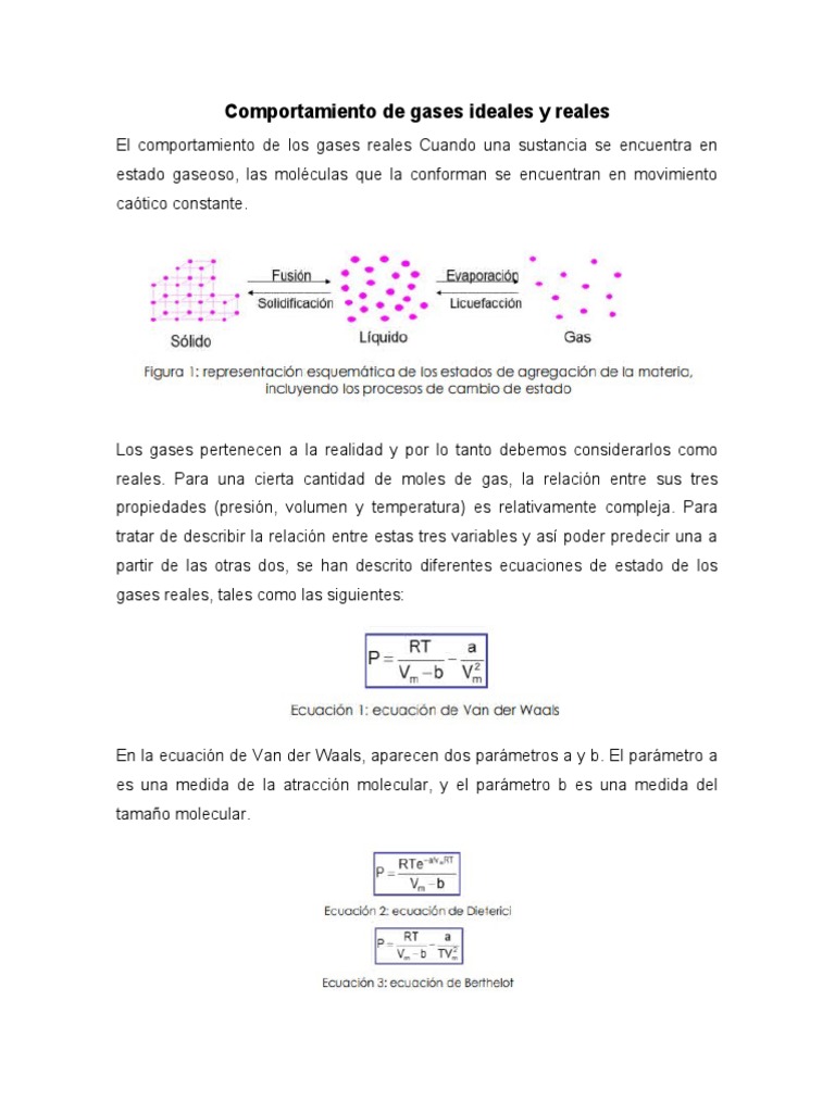 Comportamiento de Gases Ideales y Reales | PDF | Gases | Ciencias fisicas