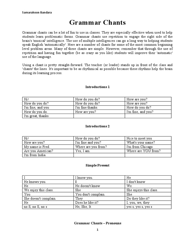 Fun Grammar Chants for English Learners | PDF | Grammar | Linguistics