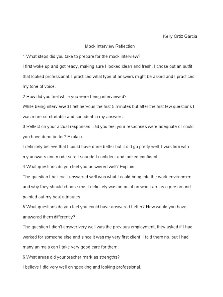 Mock Interview Reflection Insights | PDF