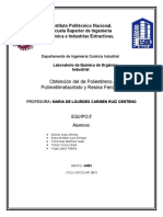 Obtención Del de Poliestireno, Polimetilmetacrilato y Resina Fenólica. Equipo 7, 4IM53