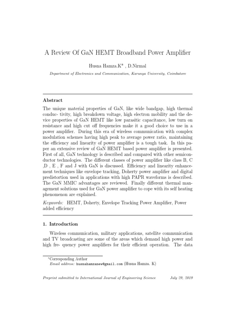 A Review of GaN HEMT Broadband Power Amplifier | PDF | Amplifier ...