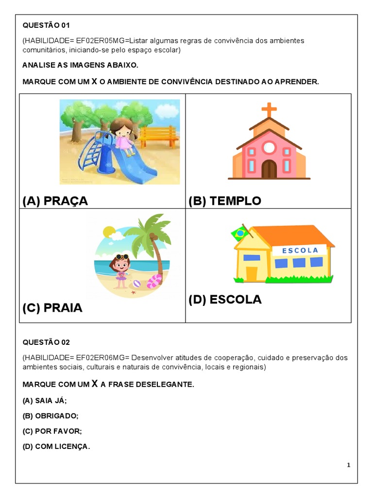 Atividades sobre Espaços de Convivência 2º Ano | PDF