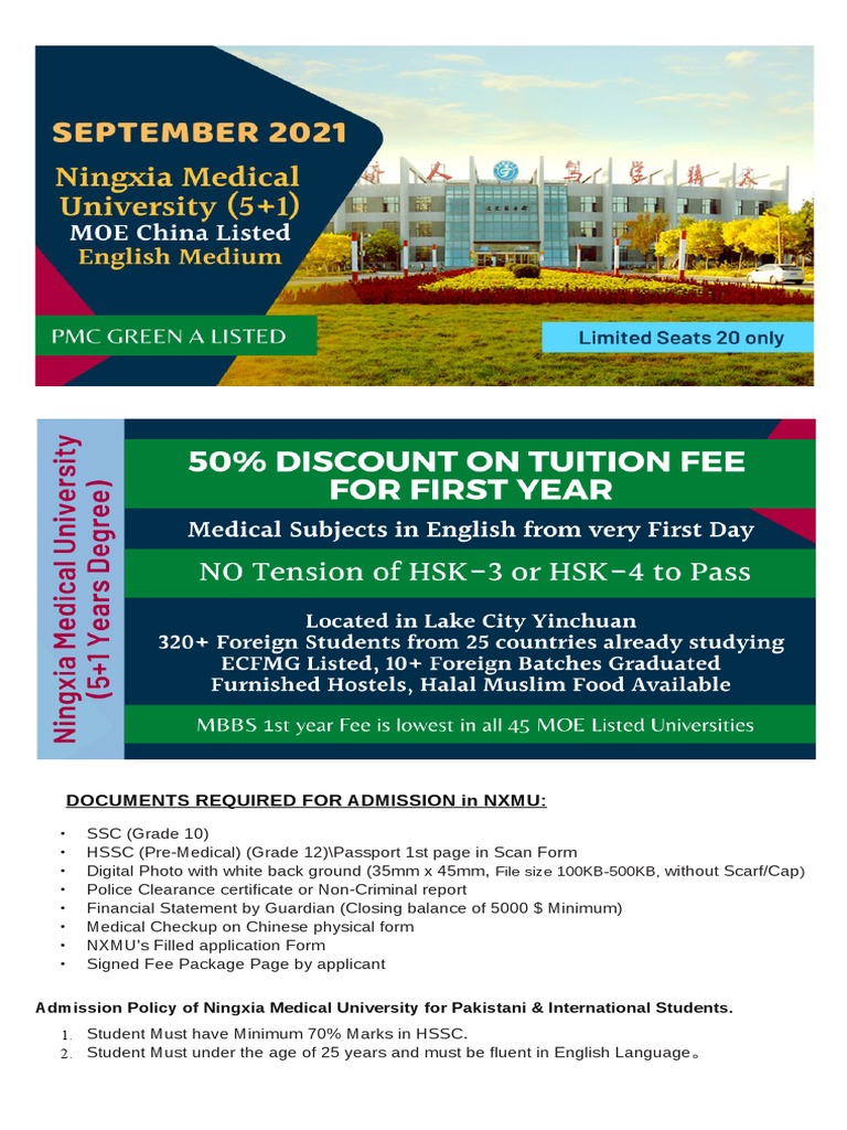 Ningxia Medical University SEP 2021 | PDF | Fee | Medical School