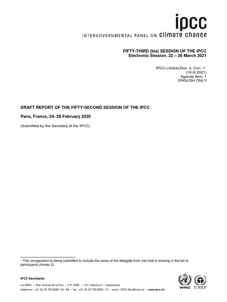 Fifty-Second Session of The IPCC | PDF | Intergovernmental Panel On ...