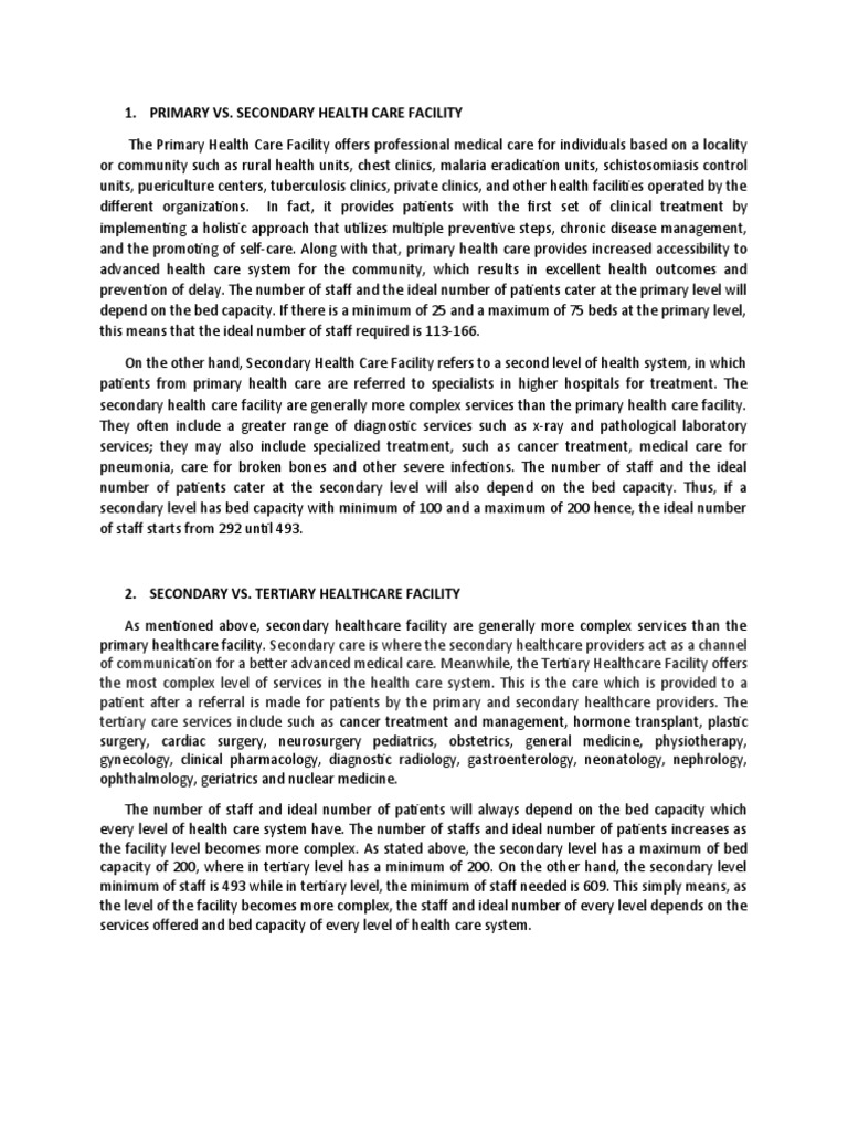 PRIMARY Vs Secondary Vs Tertiary | PDF | Health Care | Health Facility