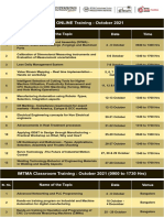 Training Calendar October - December 2021