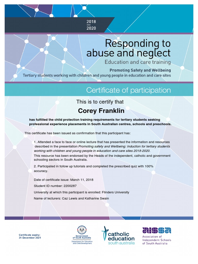 Corey Franklin PSW Certificate Ran | PDF