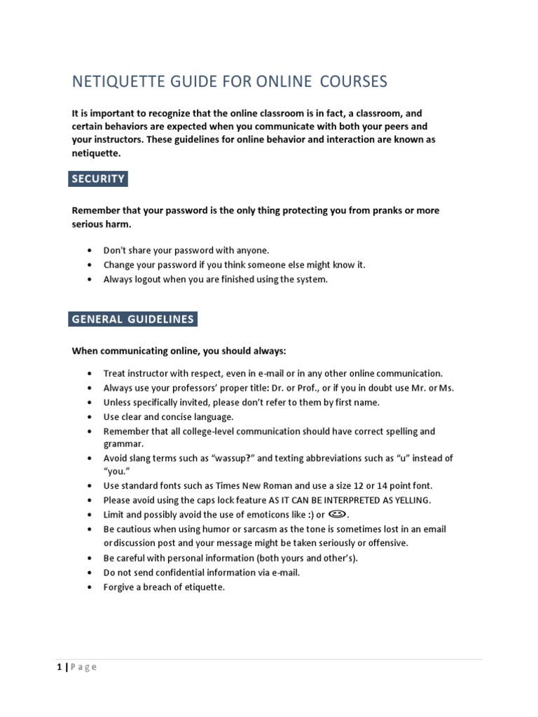 Netiquette Guidelines for Online Classes | PDF | Internet Forum ...