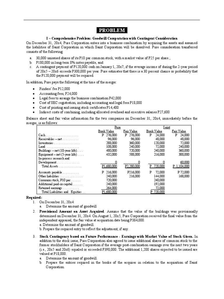 Goodwill Calculation in Business Acquisition | PDF | Goodwill ...