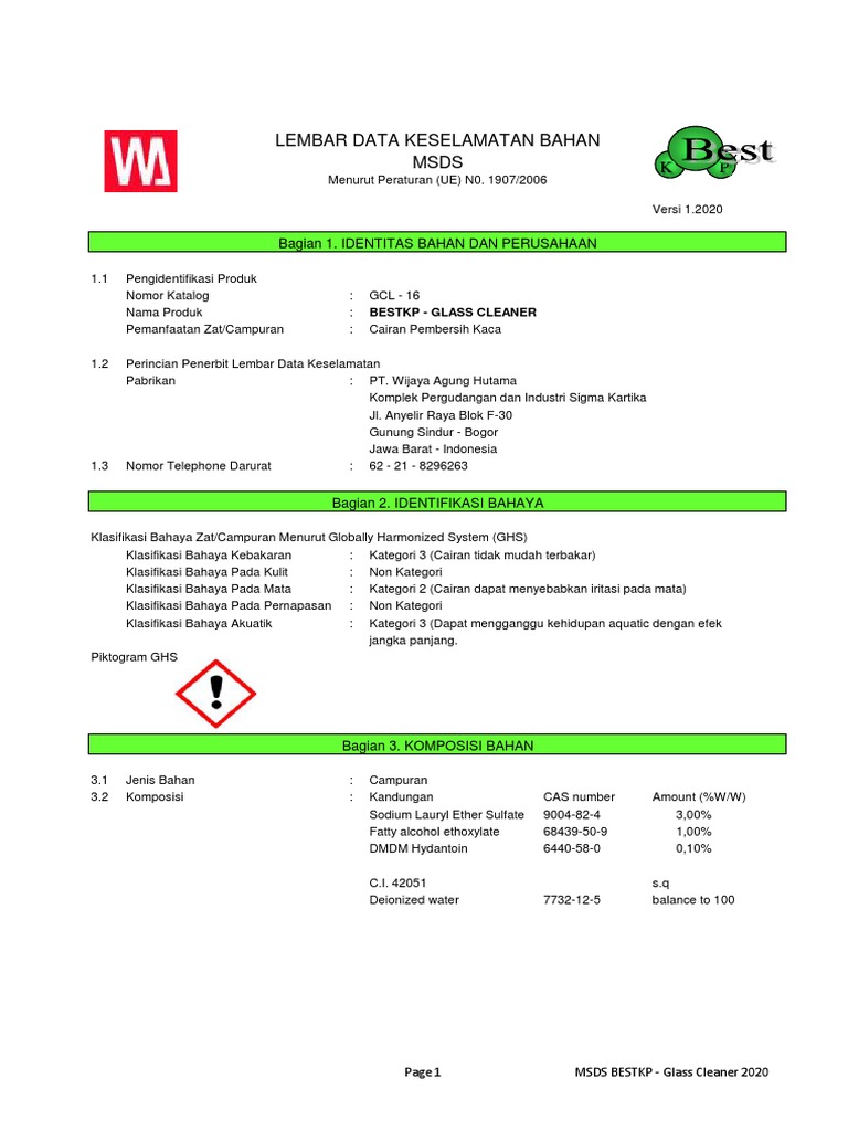 MSDS BESTKP Glass Cleaner 2020 PDF
