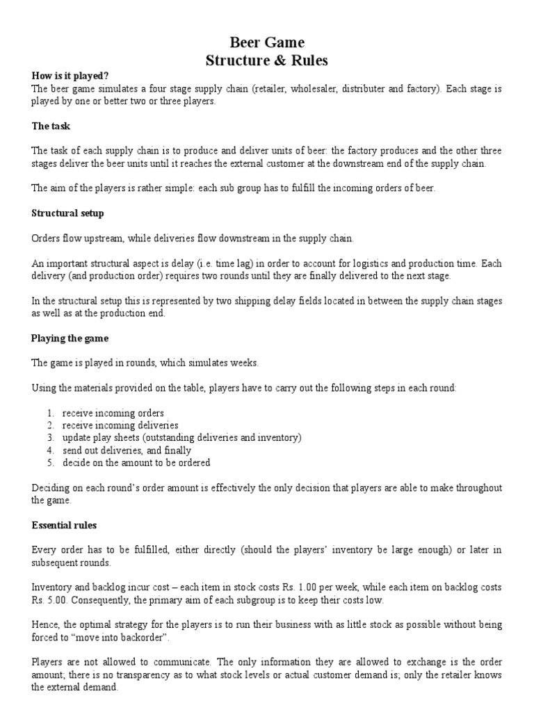 Beer Game Structure & Rules How Is It Played? PDF