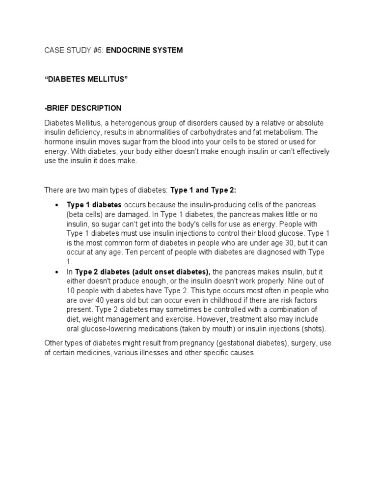 Diabetes Mellitus Case Study Overview | PDF | Diabetes | Insulin