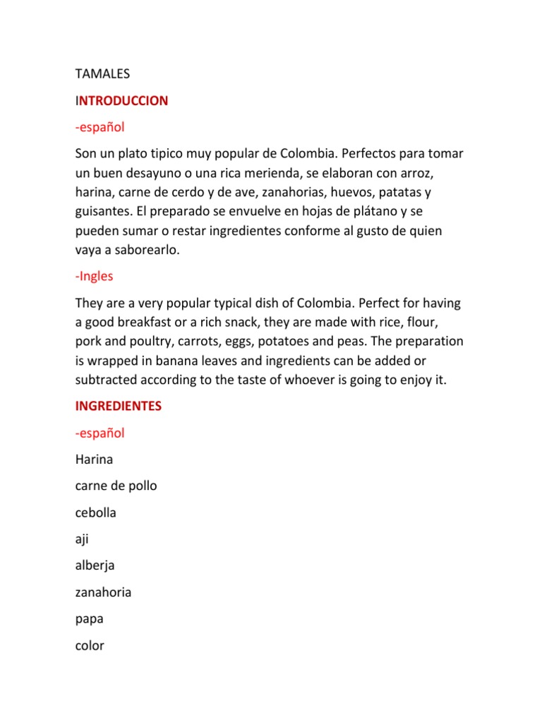 Presentación Sobre Tamales Español e Ingles PDF