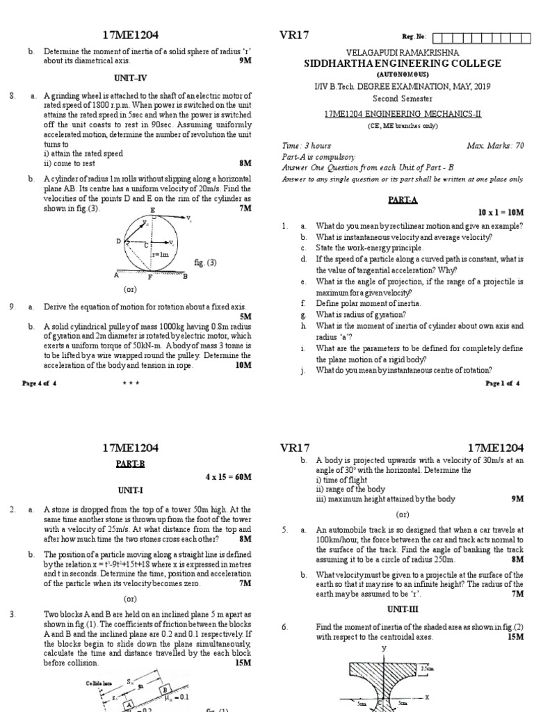 Engineering Mechanics II Exam Paper | PDF | Rotation Around A Fixed ...