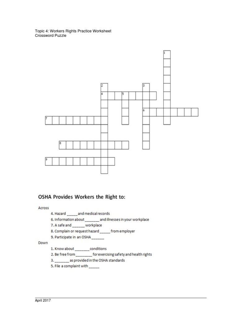 Topic 4 Workers Rights Crossword Puzzle PDF